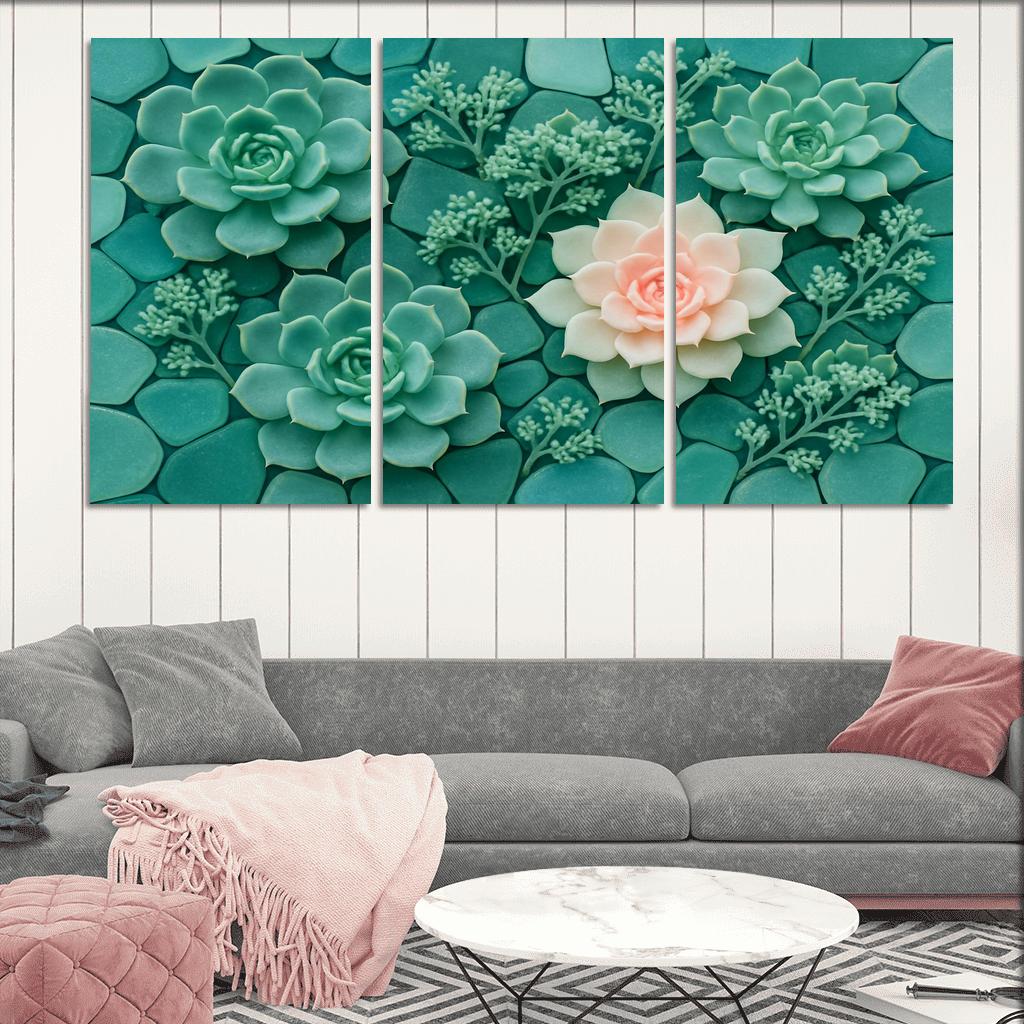 Sea Glass Succulent Mosaic Arrangement canvas paintings frame