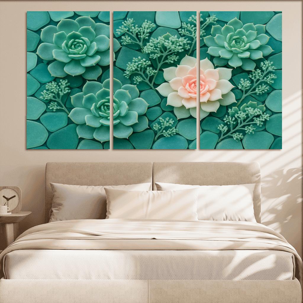 Sea Glass Succulent Mosaic Arrangement canvas paintings frame