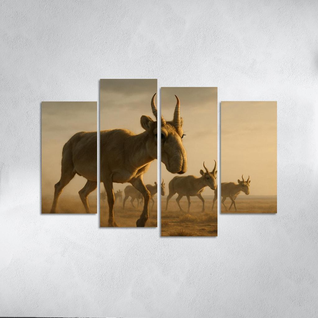Saiga Antelope Crossing The Windy Steppe At Dawn one-piece frames
