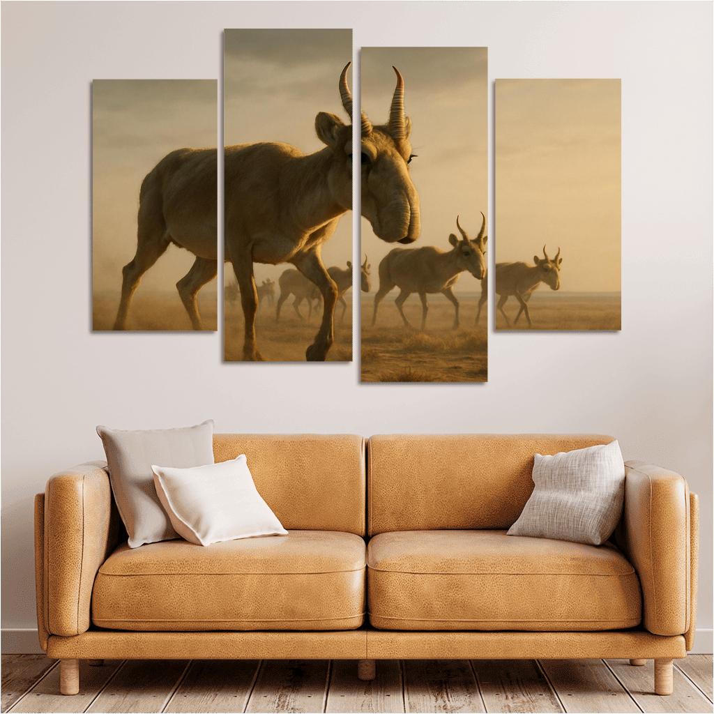 Saiga Antelope Crossing The Windy Steppe At Dawn one-piece frames