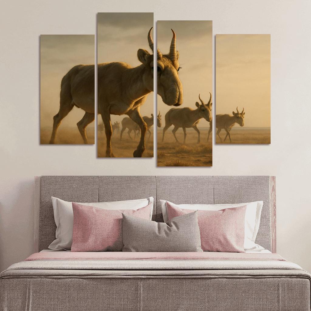 Saiga Antelope Crossing The Windy Steppe At Dawn one-piece frames