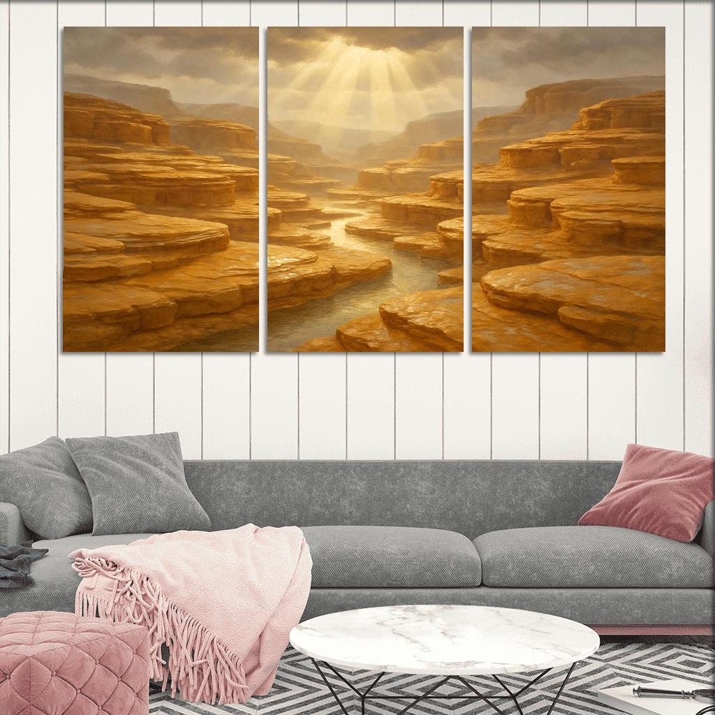 Sunlit Terraced Sandstone Canyons After Summer Storm art trends