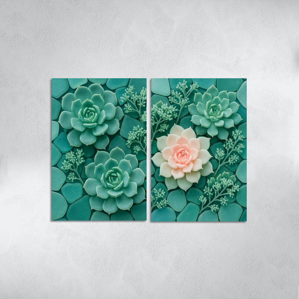 Sea Glass Succulent Mosaic Arrangement canvas paintings frame