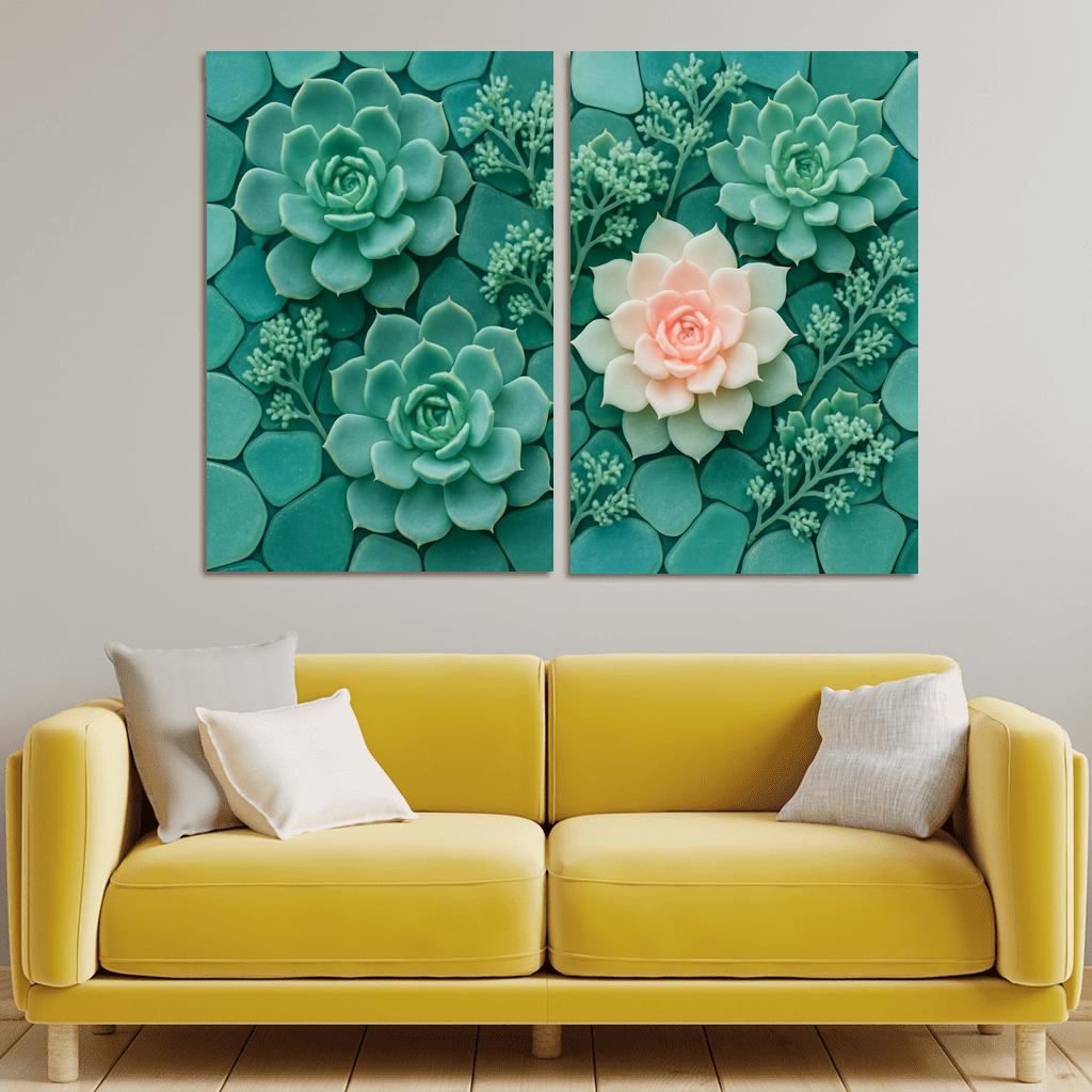 Sea Glass Succulent Mosaic Arrangement canvas paintings frame
