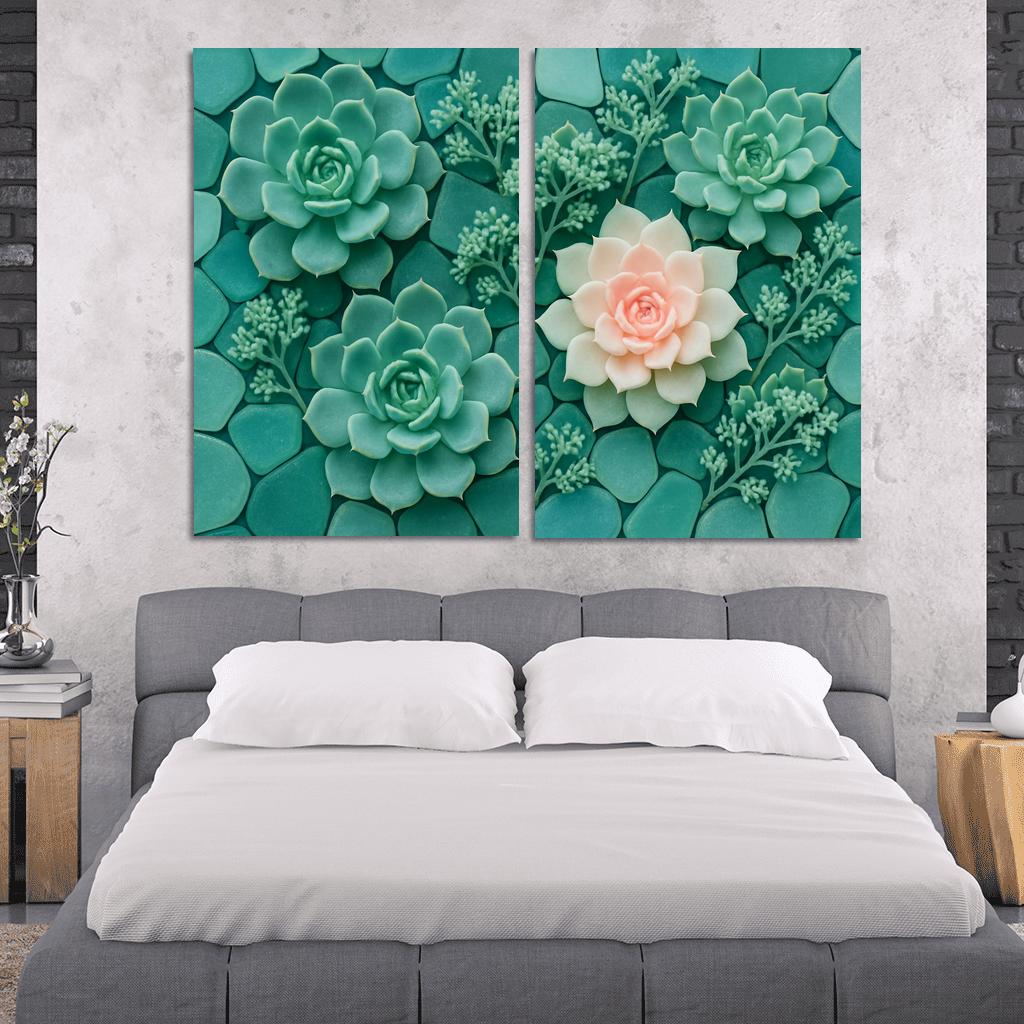 Sea Glass Succulent Mosaic Arrangement canvas paintings frame