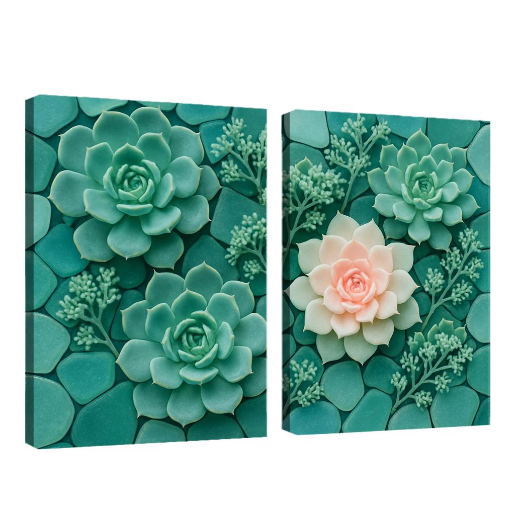 Sea Glass Succulent Mosaic Arrangement canvas paintings frame