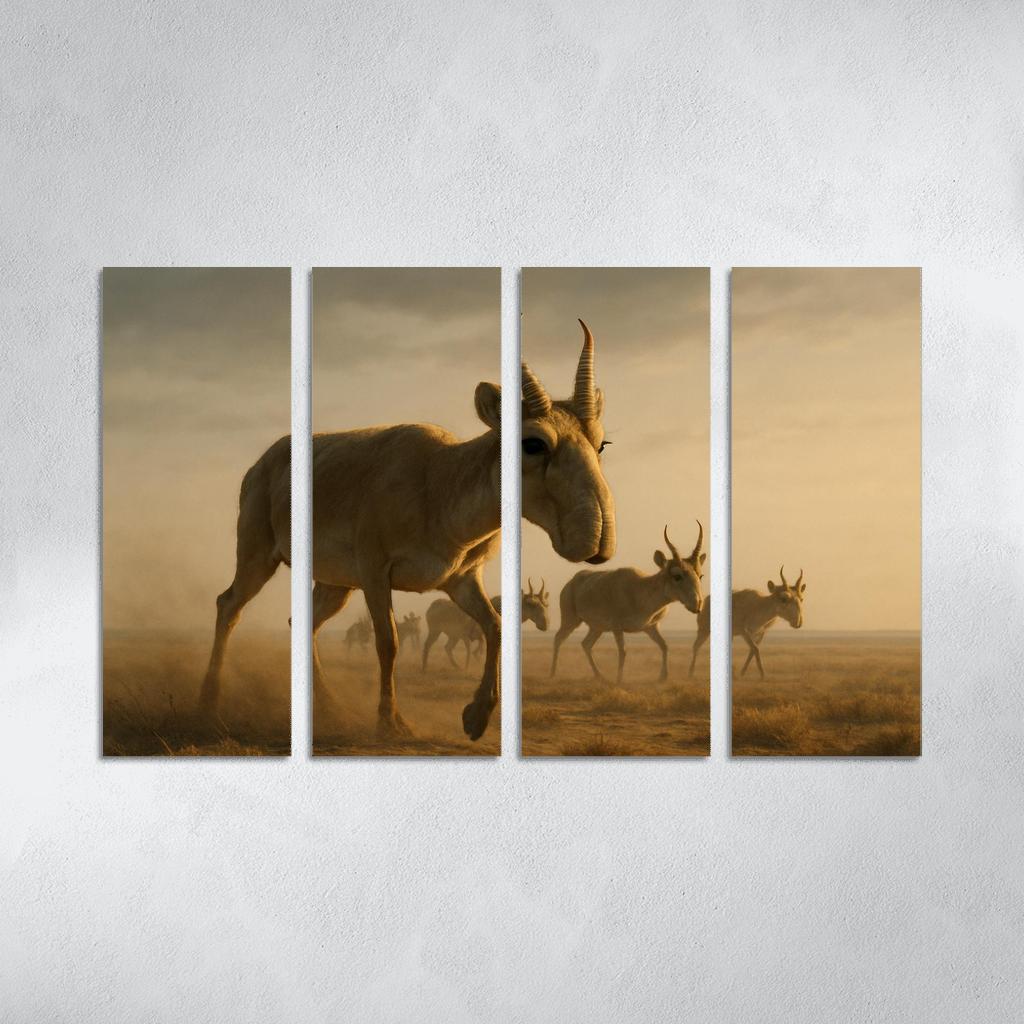 Saiga Antelope Crossing The Windy Steppe At Dawn one-piece frames
