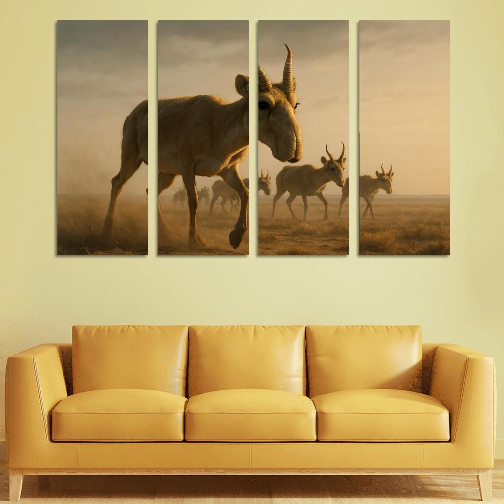 Saiga Antelope Crossing The Windy Steppe At Dawn one-piece frames