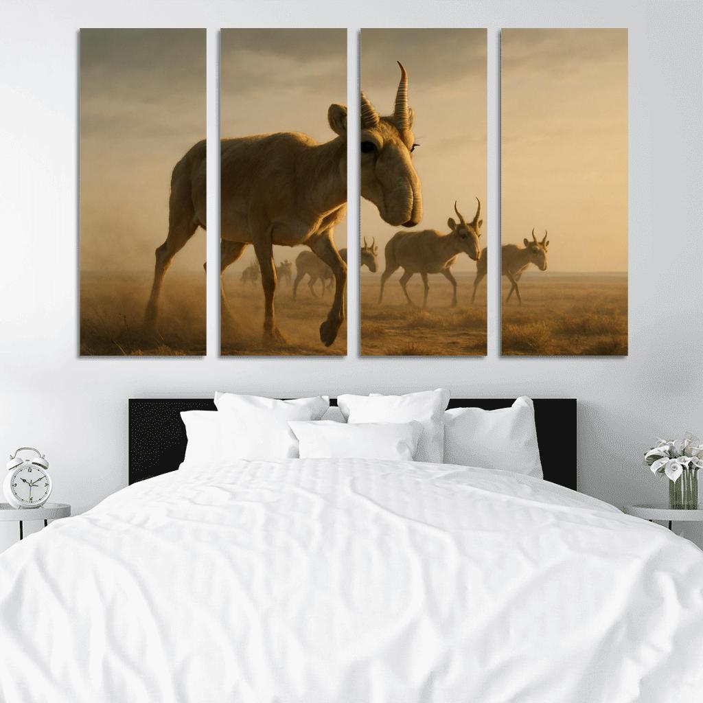 Saiga Antelope Crossing The Windy Steppe At Dawn one-piece frames