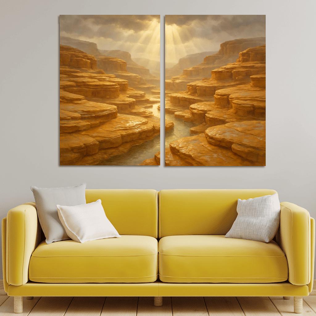Sunlit Terraced Sandstone Canyons After Summer Storm art trends