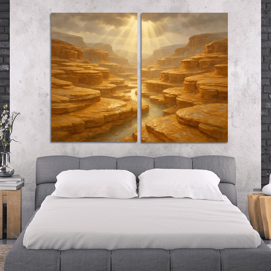 Sunlit Terraced Sandstone Canyons After Summer Storm art trends