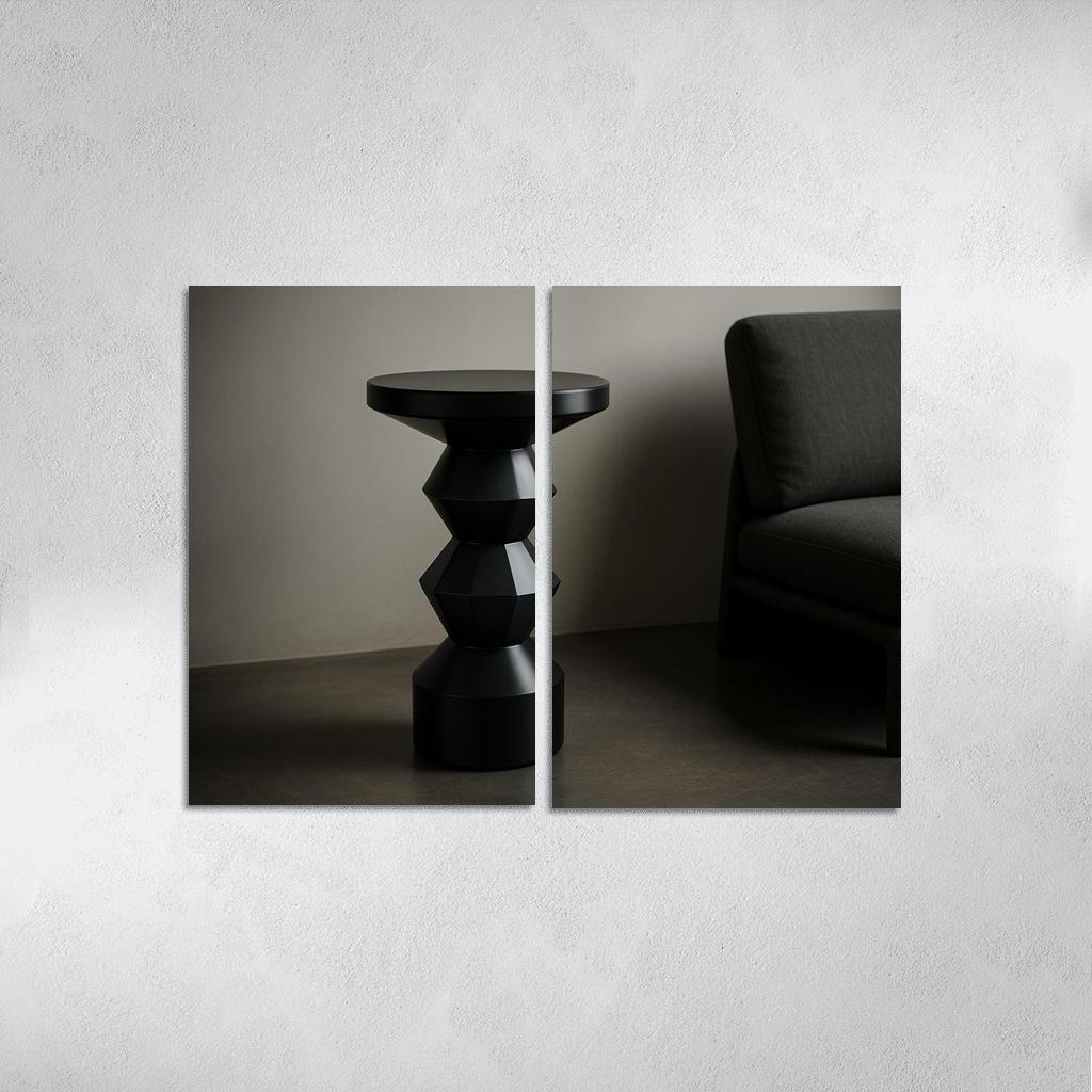 Smoked Glass Totem Side Table With Layered Geometry wall art