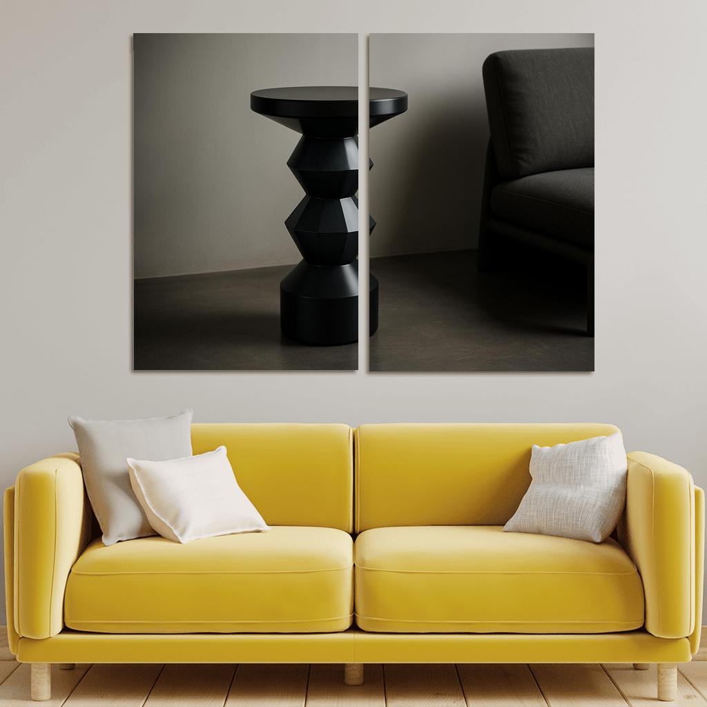 Smoked Glass Totem Side Table With Layered Geometry wall art