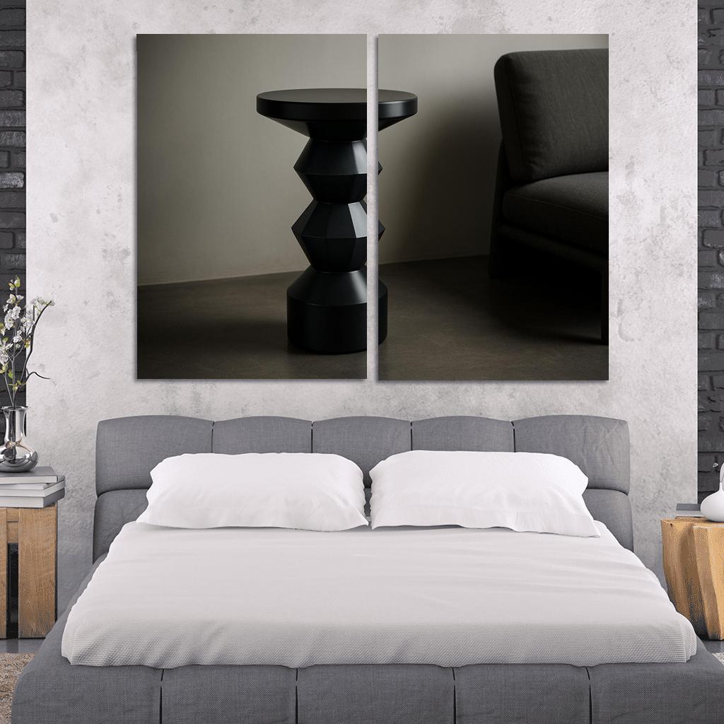 Smoked Glass Totem Side Table With Layered Geometry wall art