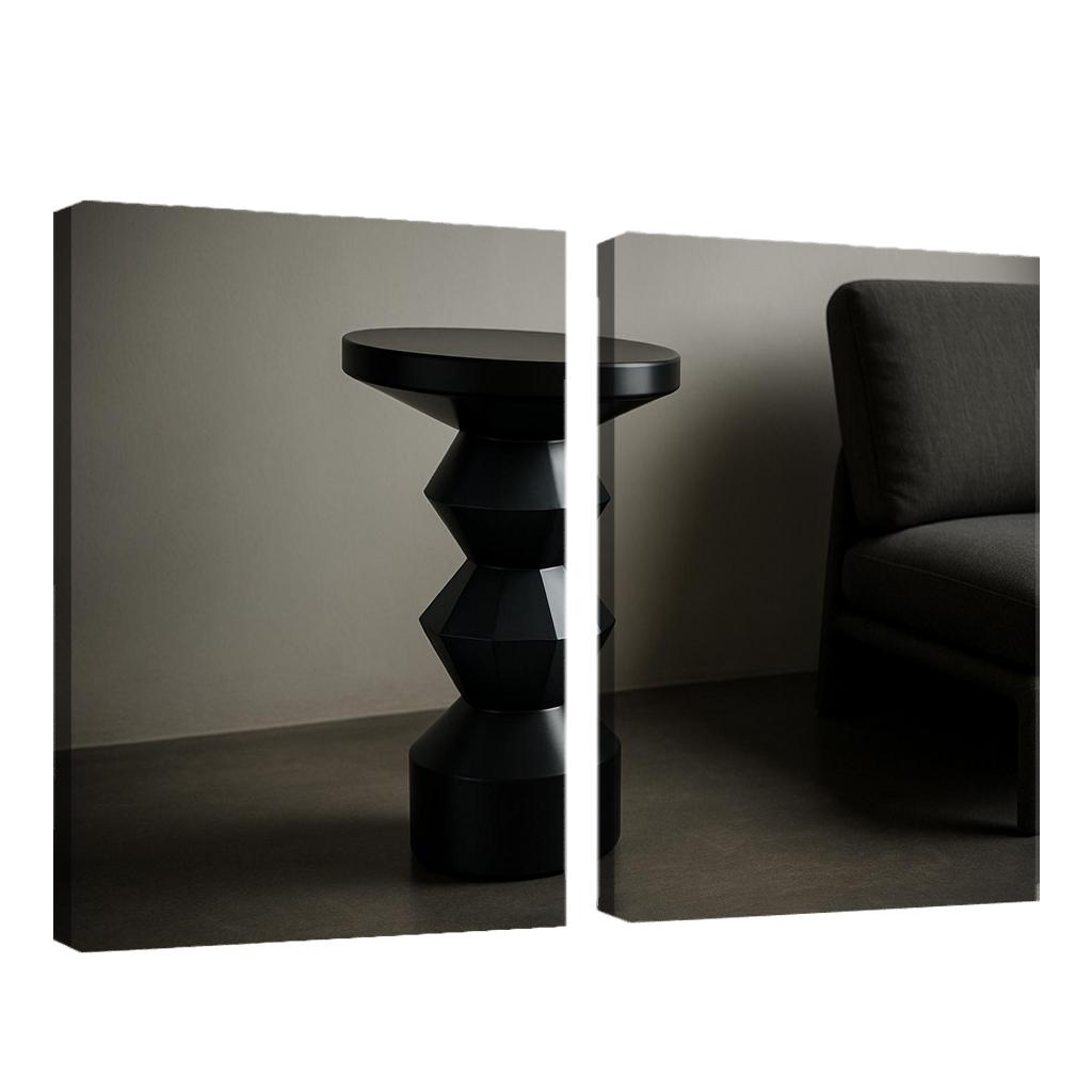 Smoked Glass Totem Side Table With Layered Geometry wall art