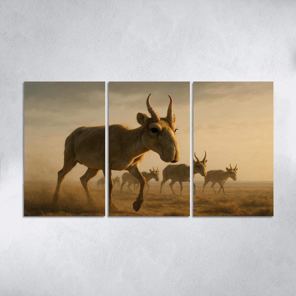 Saiga Antelope Crossing The Windy Steppe At Dawn one-piece frames