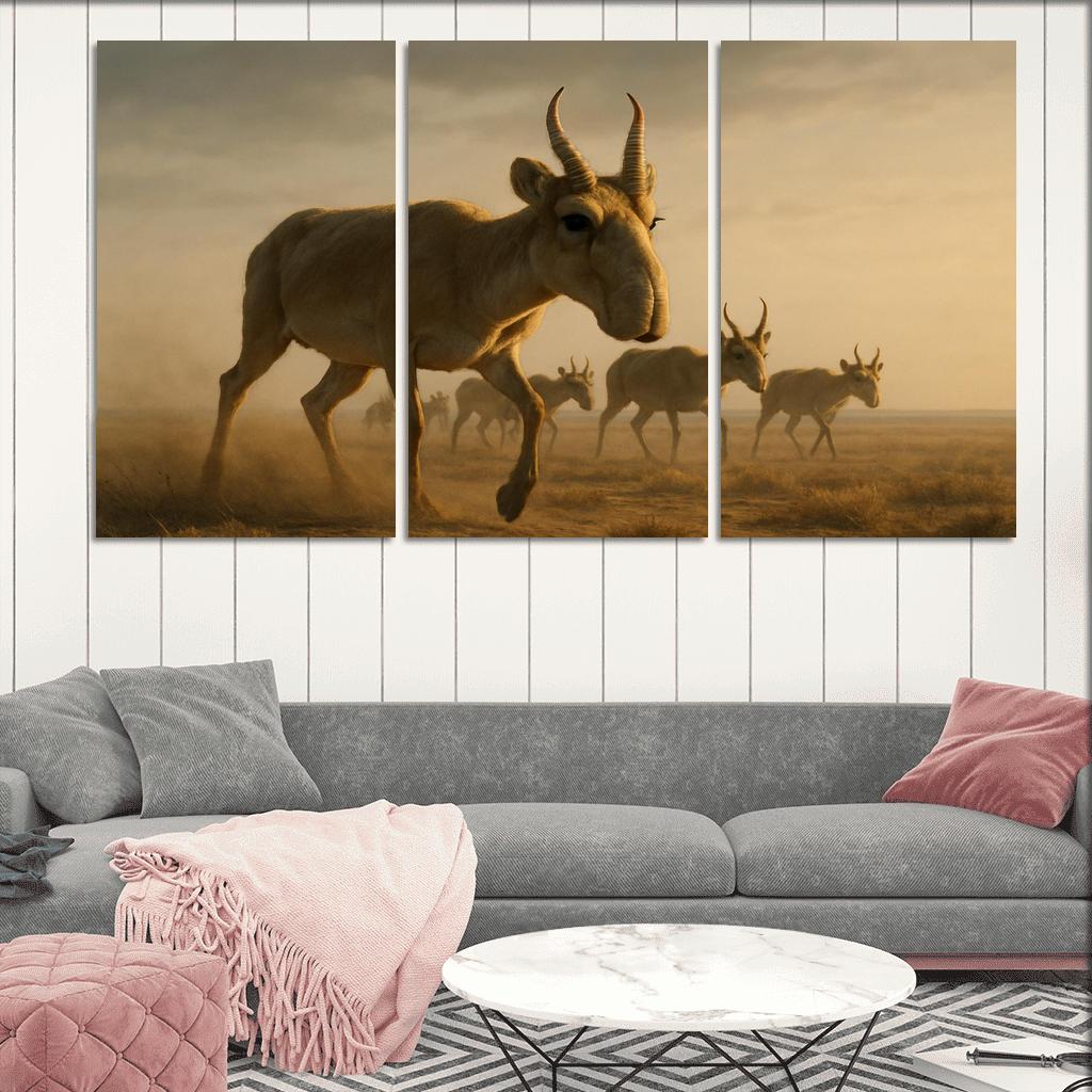 Saiga Antelope Crossing The Windy Steppe At Dawn one-piece frames