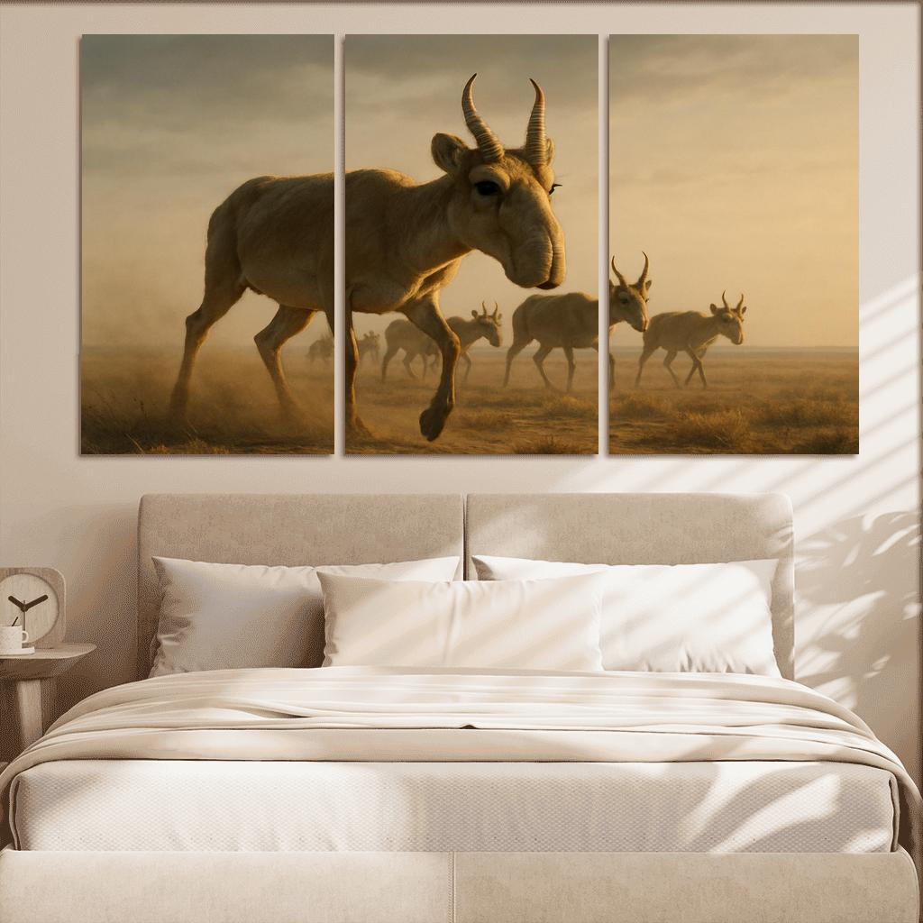 Saiga Antelope Crossing The Windy Steppe At Dawn one-piece frames