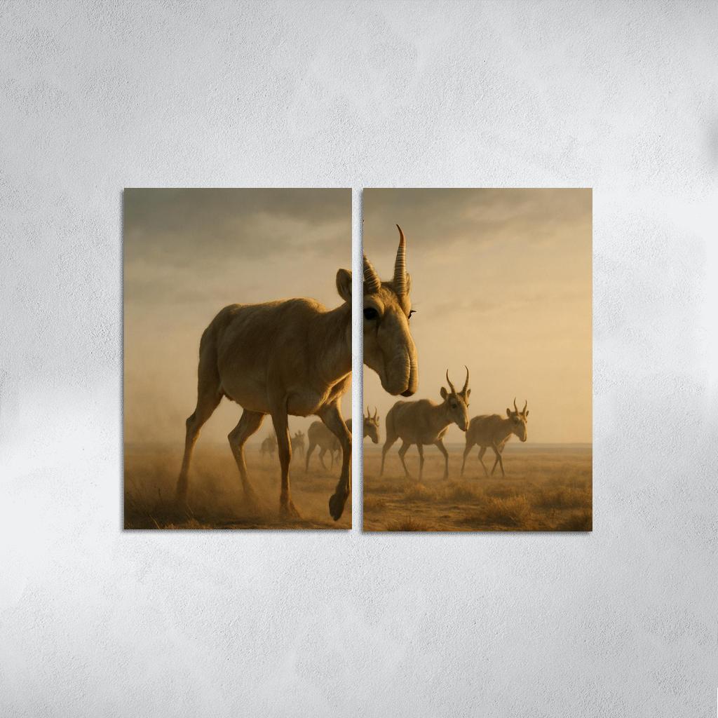 Saiga Antelope Crossing The Windy Steppe At Dawn one-piece frames