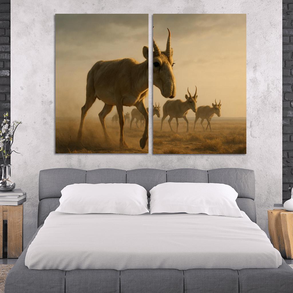 Saiga Antelope Crossing The Windy Steppe At Dawn one-piece frames