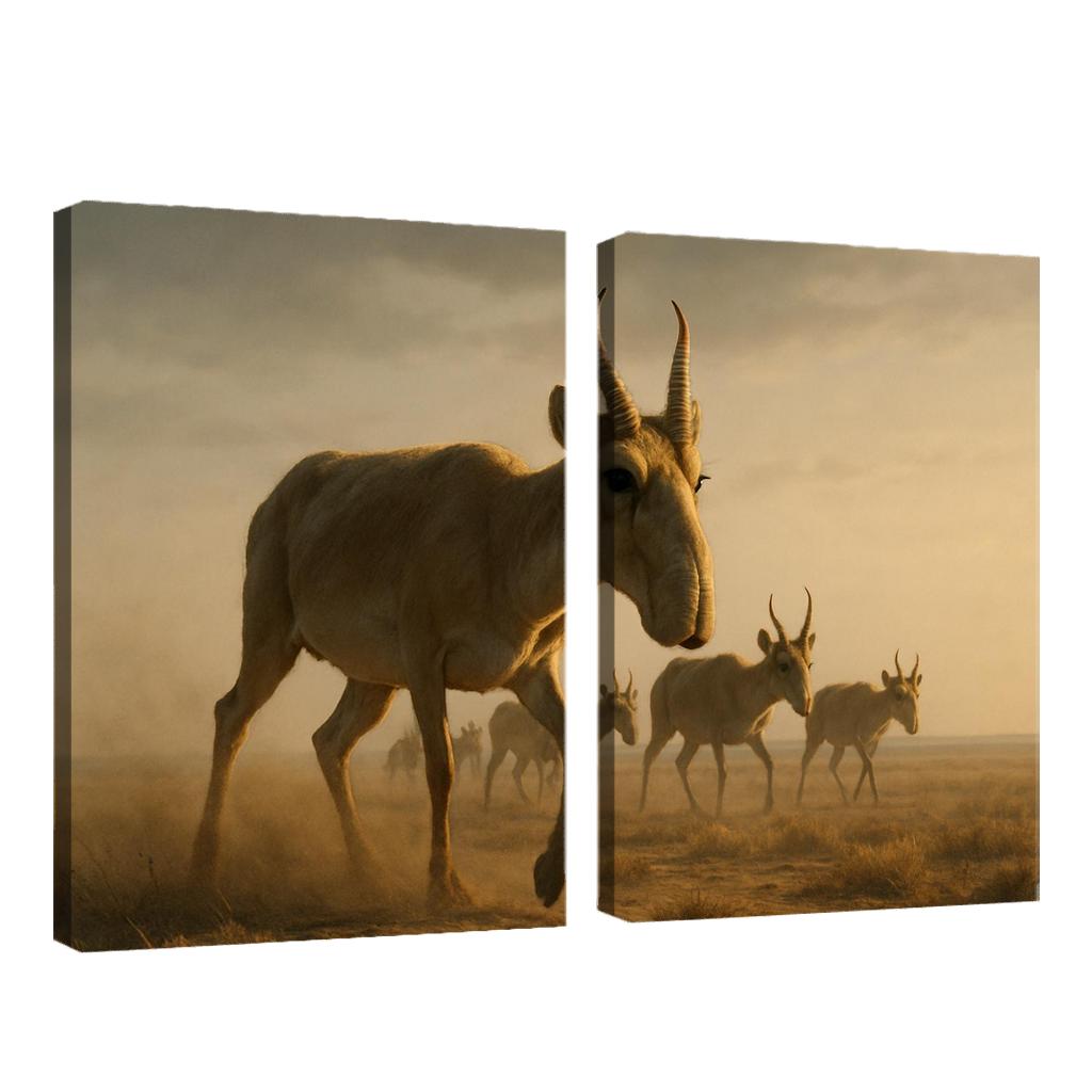 Saiga Antelope Crossing The Windy Steppe At Dawn one-piece frames