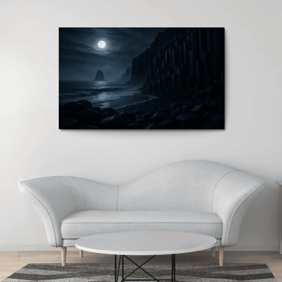 Moonlit Basalt Coast Under Silver Fog multi-panel paintings