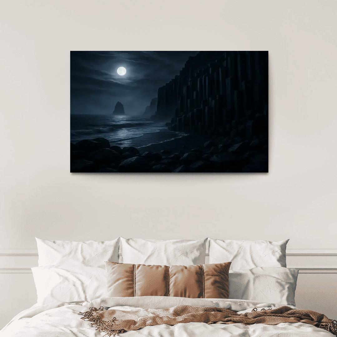 Moonlit Basalt Coast Under Silver Fog multi-panel paintings