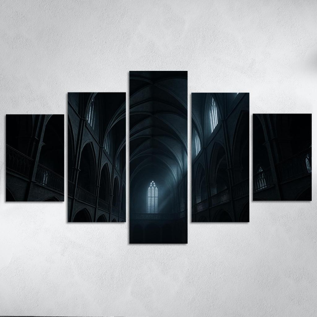 Brutalist Gothic Archive Atrium canvas paintings frame