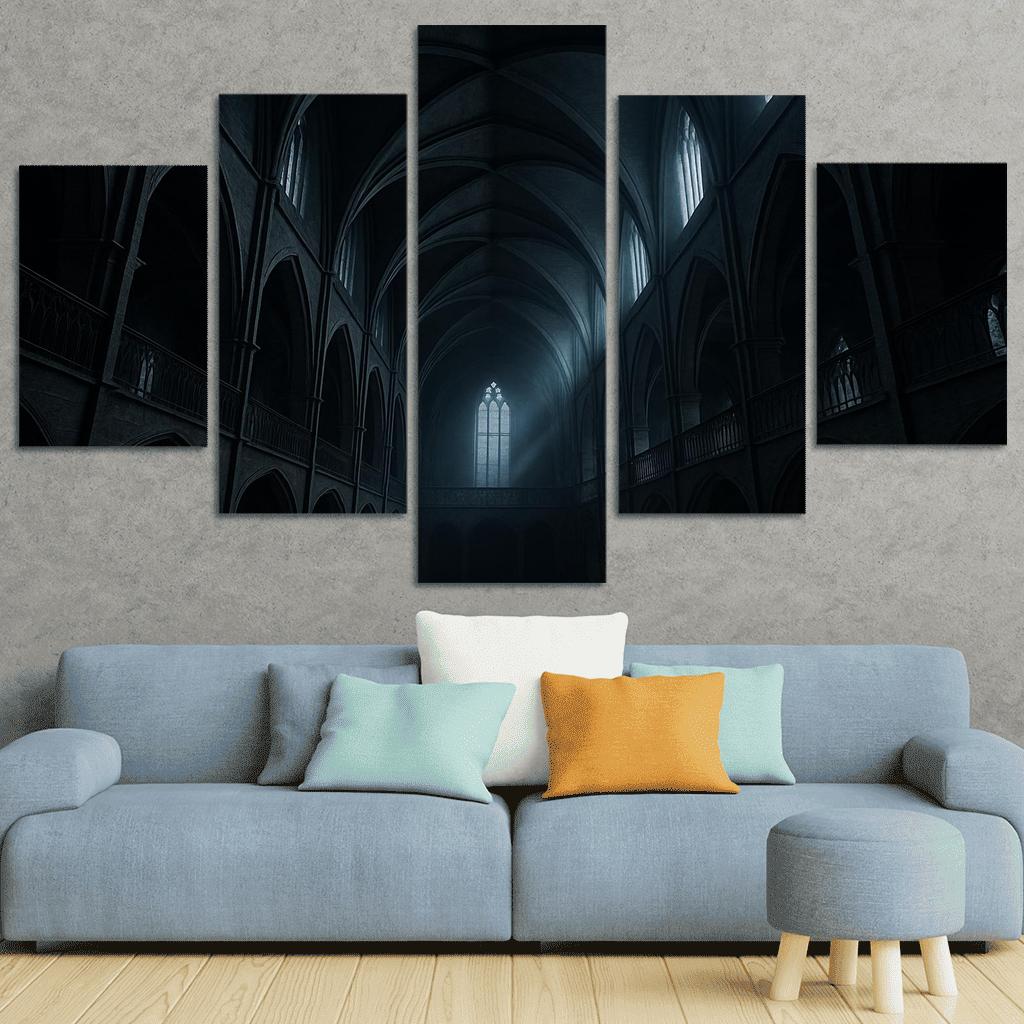 Brutalist Gothic Archive Atrium canvas paintings frame