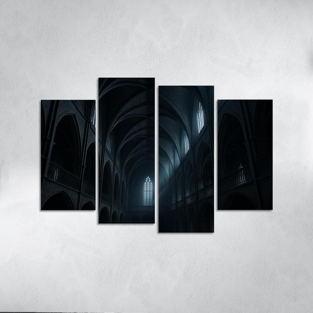 Brutalist Gothic Archive Atrium canvas paintings frame