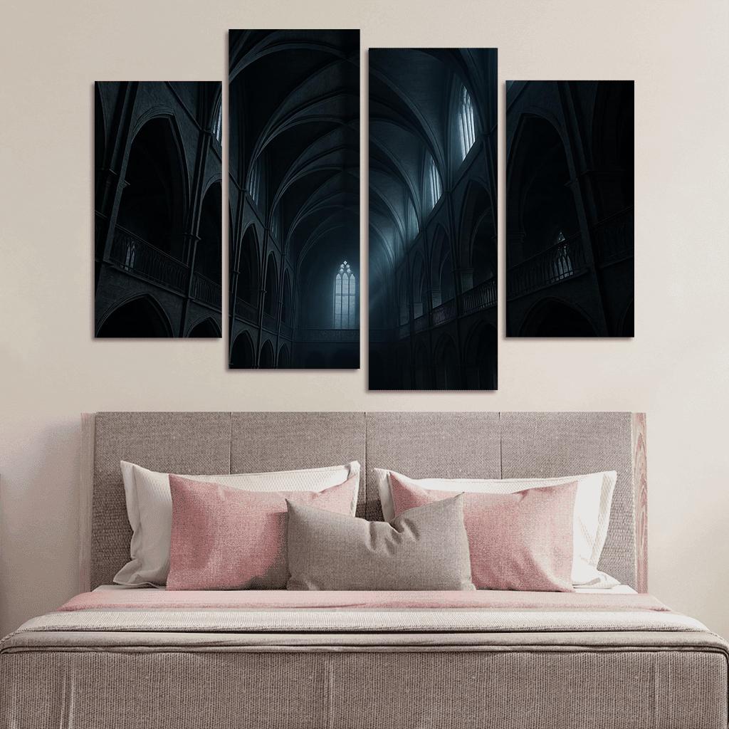 Brutalist Gothic Archive Atrium canvas paintings frame