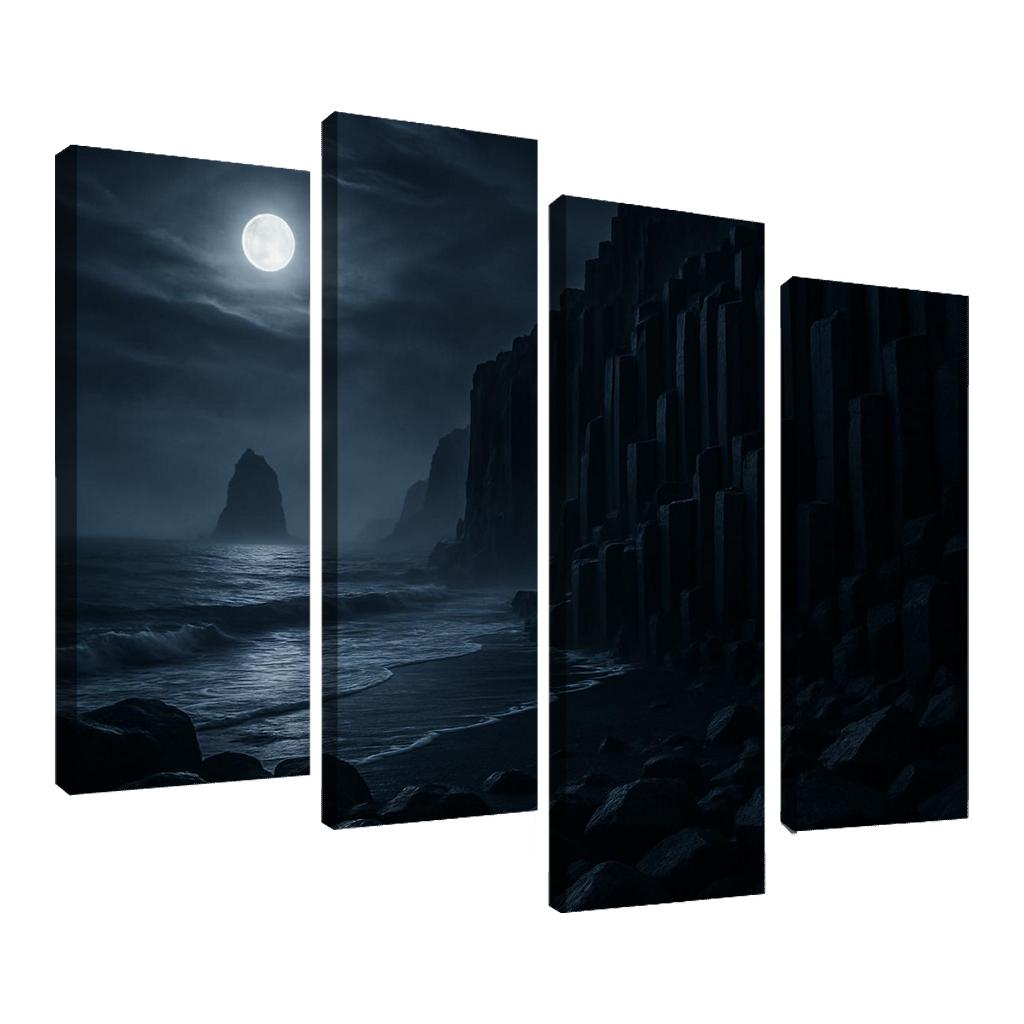 Moonlit Basalt Coast Under Silver Fog multi-panel paintings