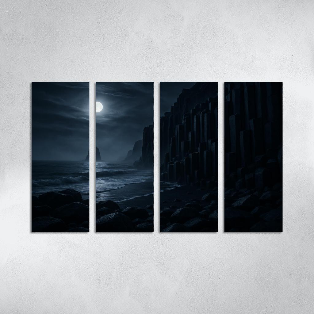 Moonlit Basalt Coast Under Silver Fog multi-panel paintings