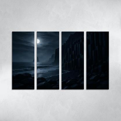 Moonlit Basalt Coast Under Silver Fog multi-panel paintings