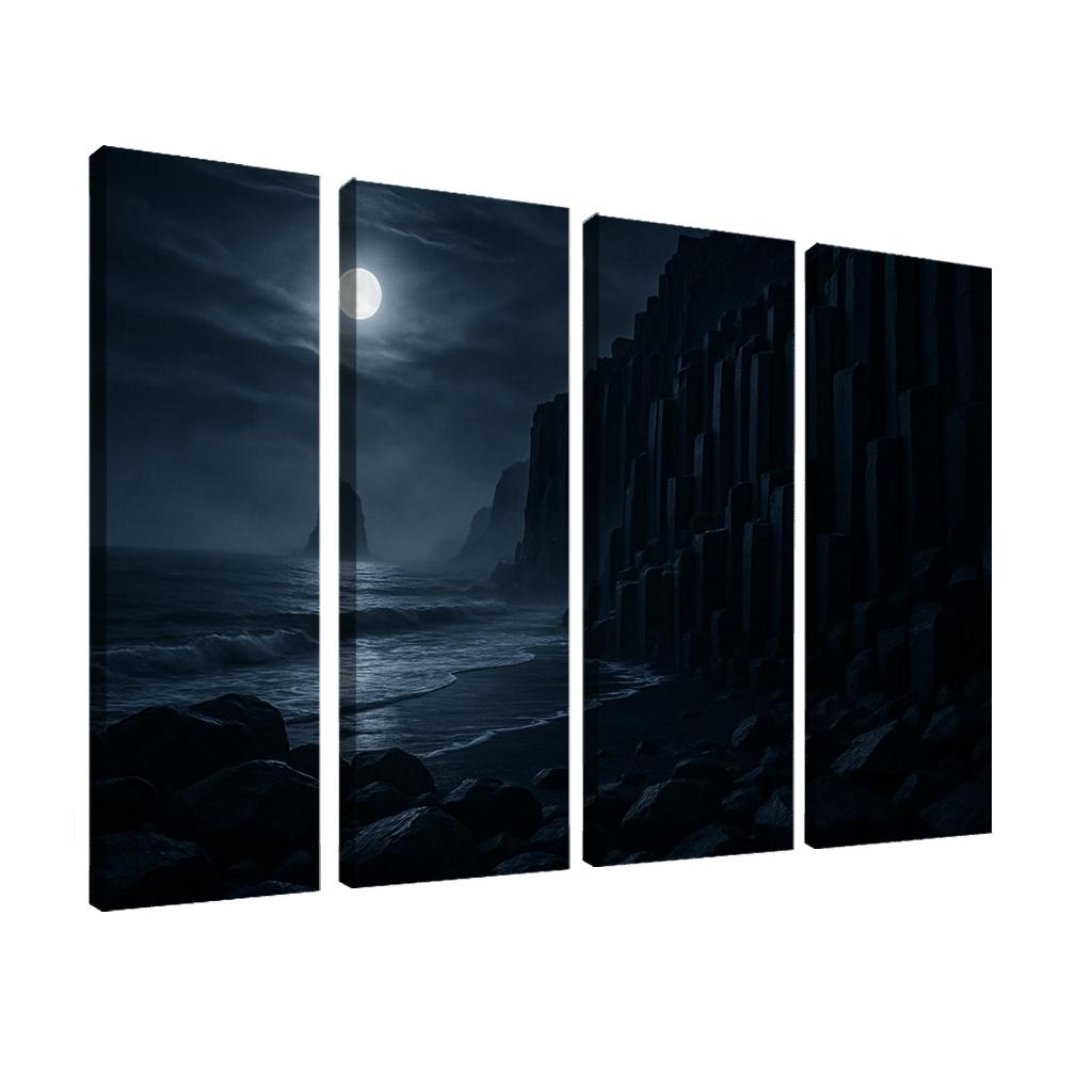 Moonlit Basalt Coast Under Silver Fog multi-panel paintings