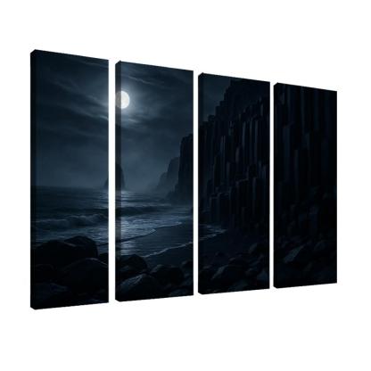 Moonlit Basalt Coast Under Silver Fog multi-panel paintings