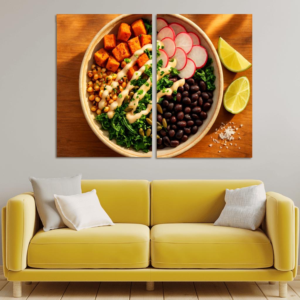 Smoky Sweet Potato And Charred Corn Salad With Lime Tahini Drizzle canvas paintings frame