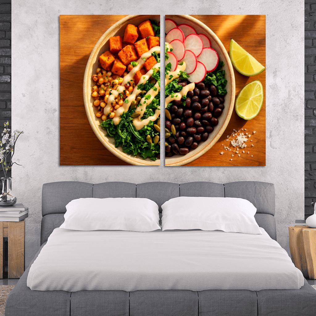 Smoky Sweet Potato And Charred Corn Salad With Lime Tahini Drizzle canvas paintings frame