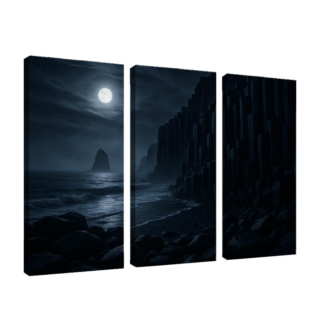 Moonlit Basalt Coast Under Silver Fog multi-panel paintings