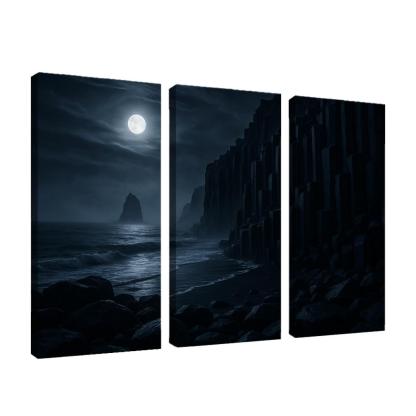 Moonlit Basalt Coast Under Silver Fog multi-panel paintings
