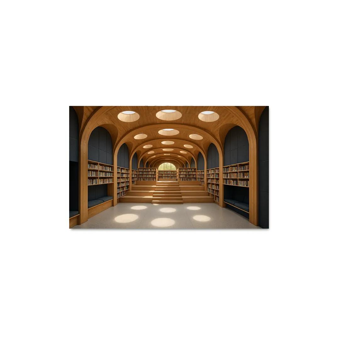 Timber Vault Library With Daylight Constellations decor