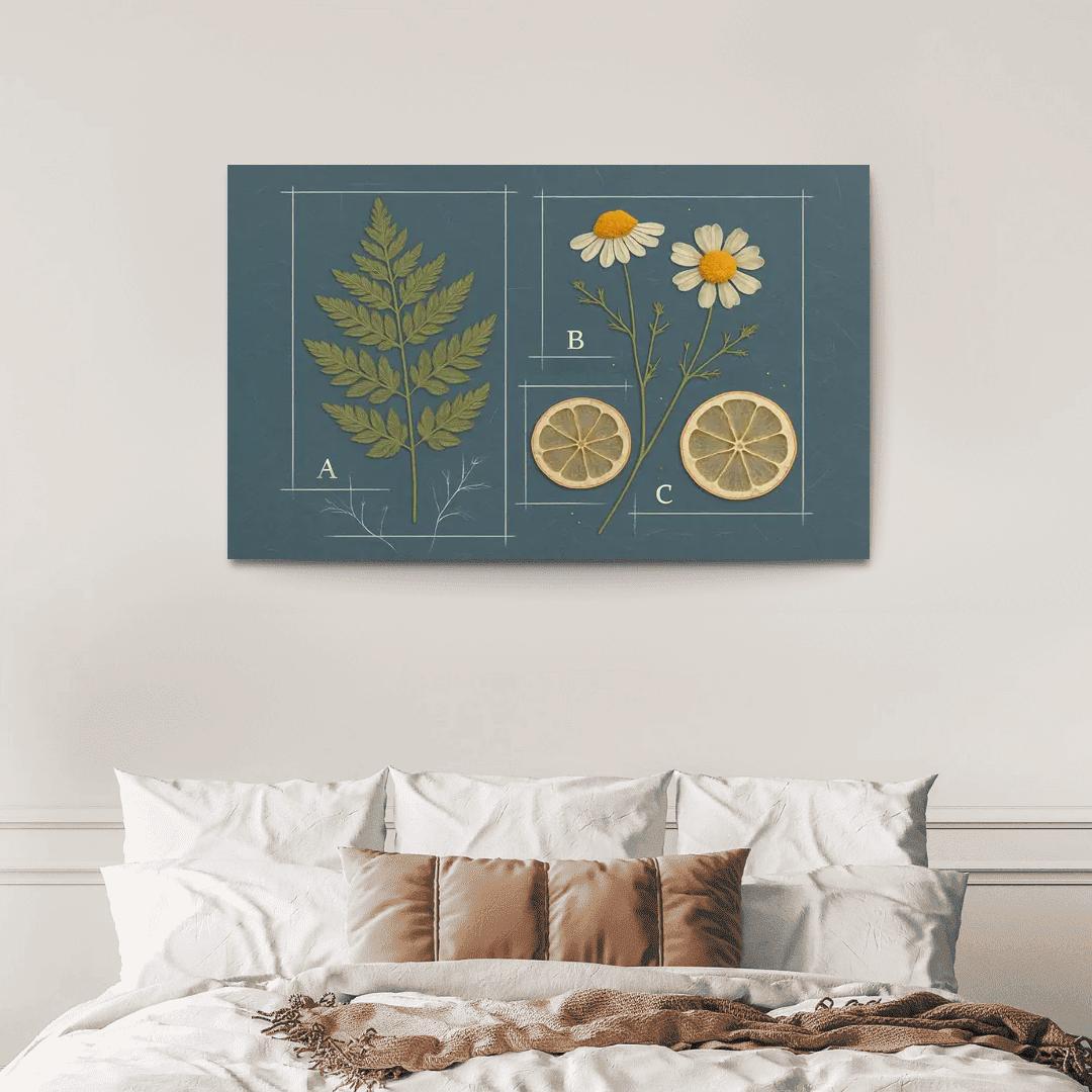 Herbarium Blueprint Collage With Pressed Petals custom paintings frame