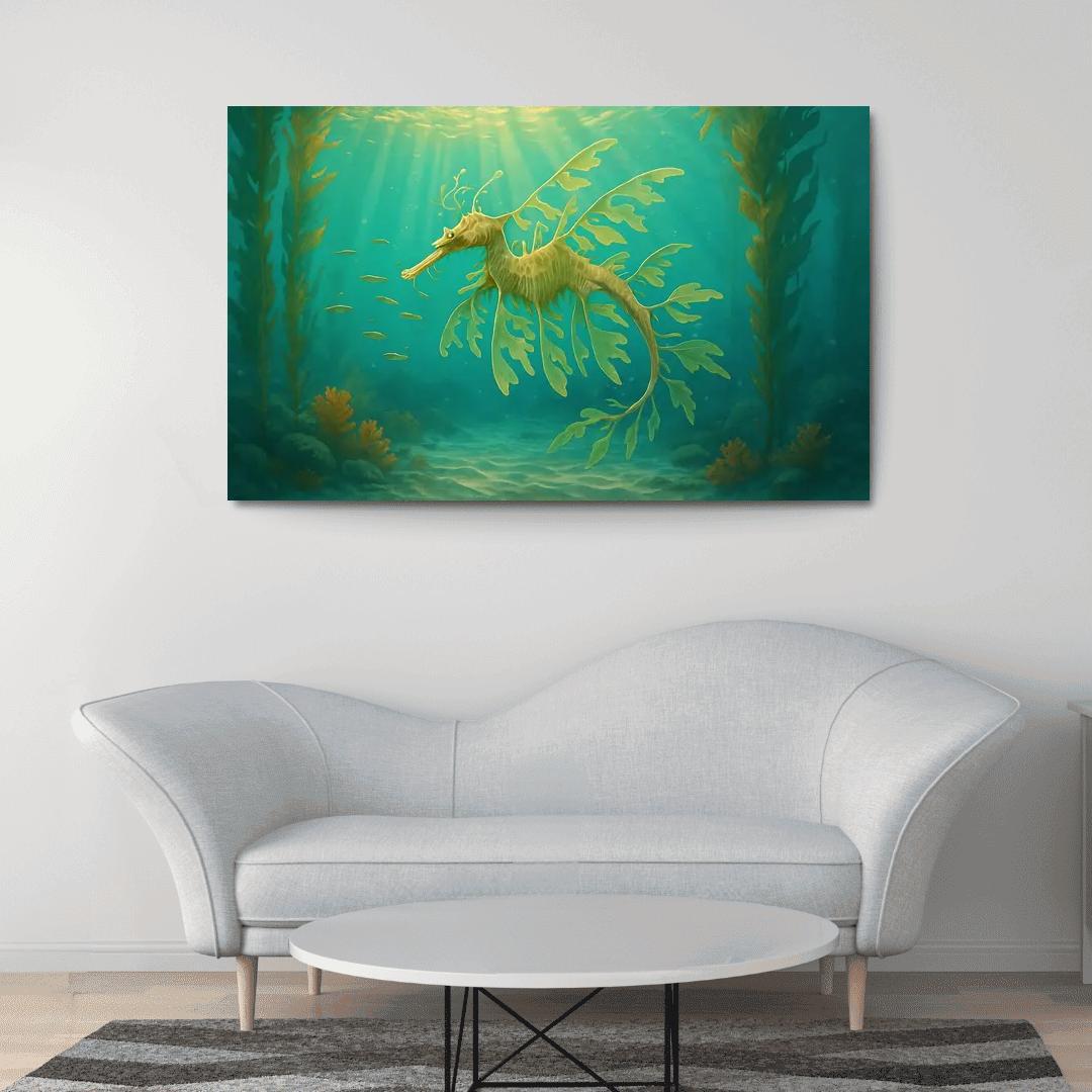 The Luminous Leafy Seadragon Drifting Through Kelp Forest multi-panel paintings