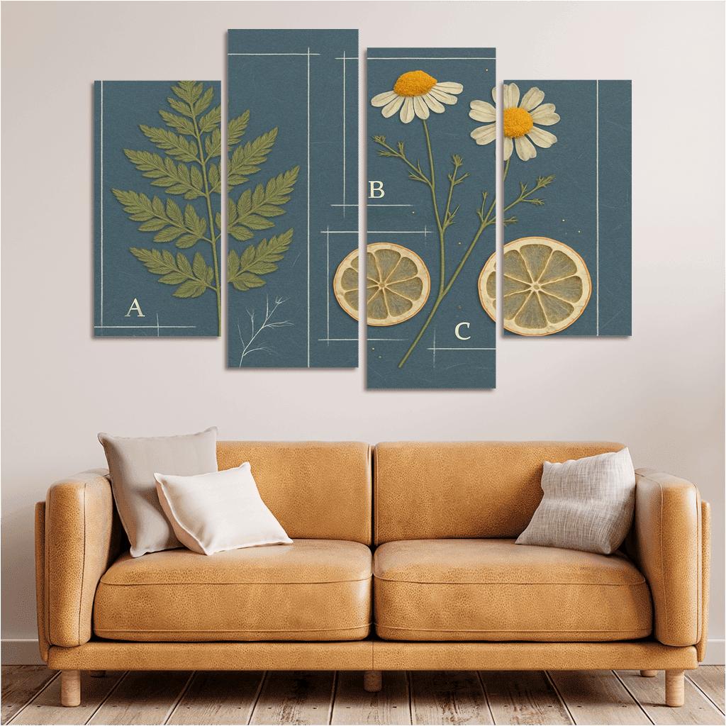 Herbarium Blueprint Collage With Pressed Petals custom paintings frame