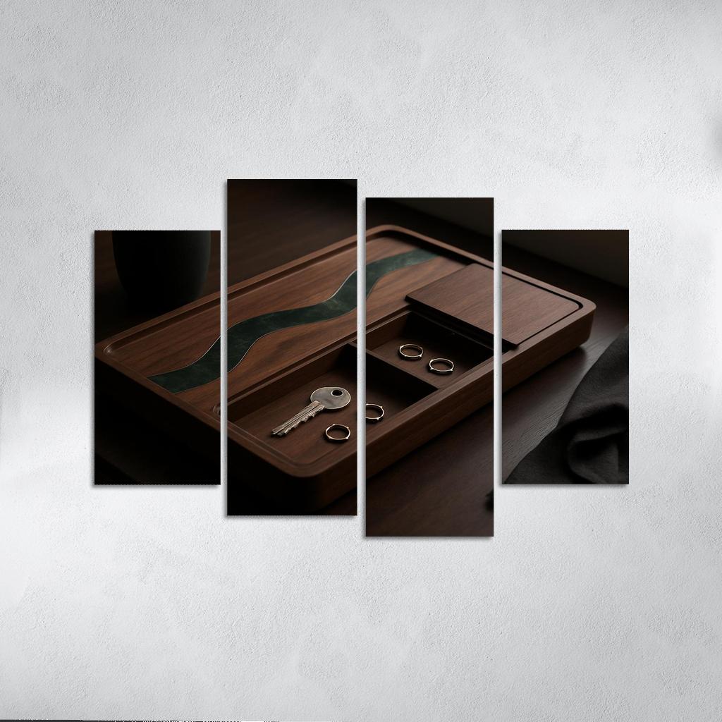 Inlaid Stone And Wood Entryway Tray With Hidden Compartments one-piece frames