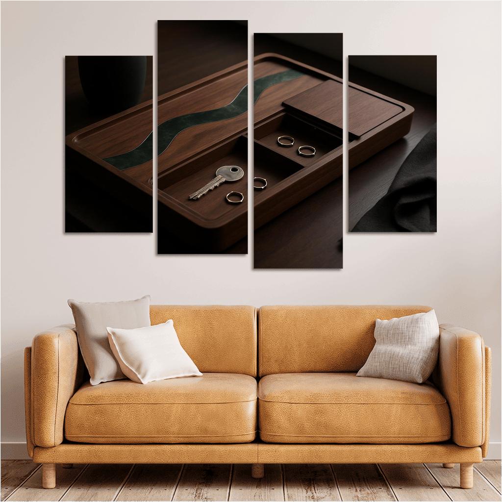 Inlaid Stone And Wood Entryway Tray With Hidden Compartments one-piece frames