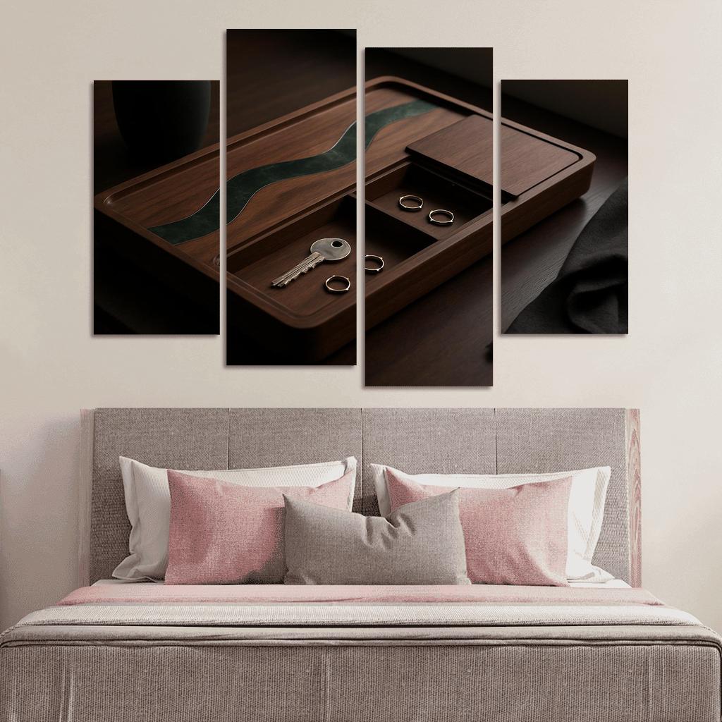 Inlaid Stone And Wood Entryway Tray With Hidden Compartments one-piece frames