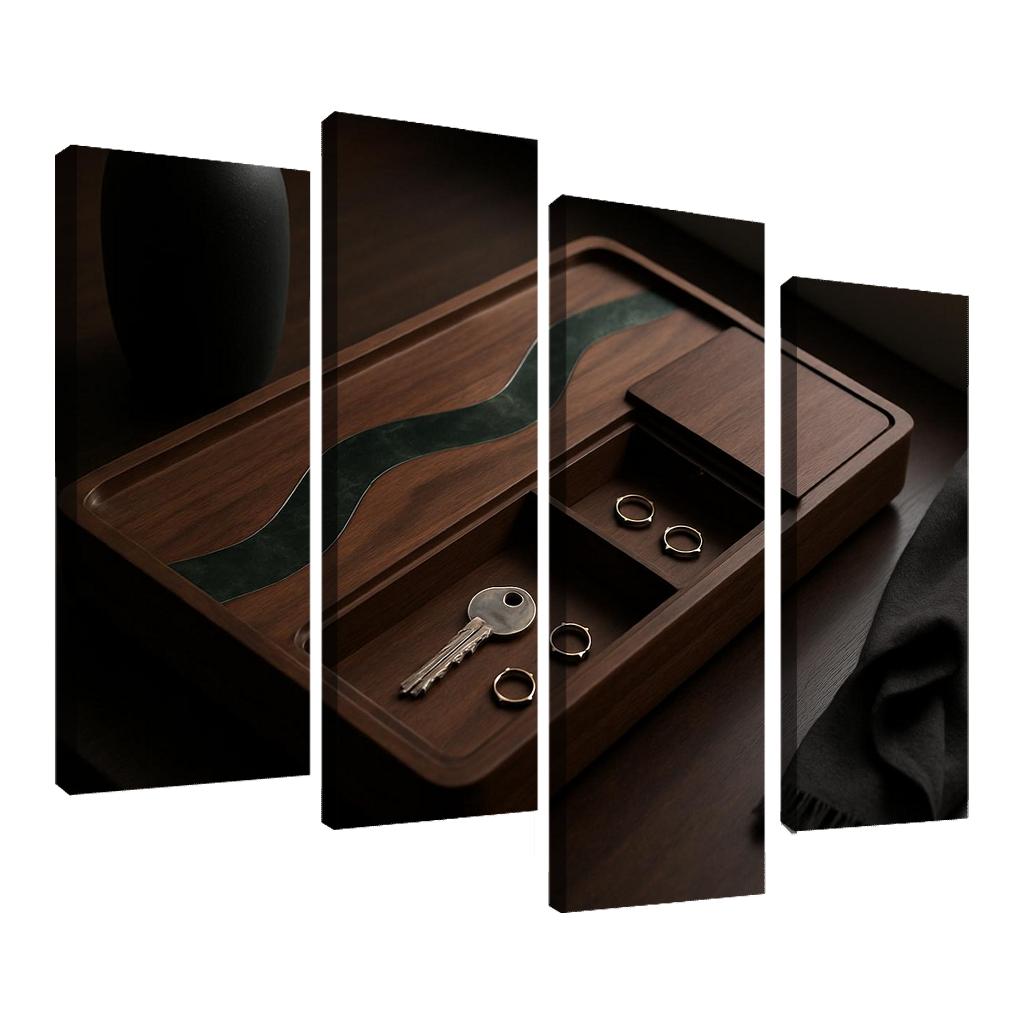 Inlaid Stone And Wood Entryway Tray With Hidden Compartments one-piece frames