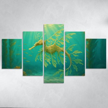 The Luminous Leafy Seadragon Drifting Through Kelp Forest multi-panel paintings