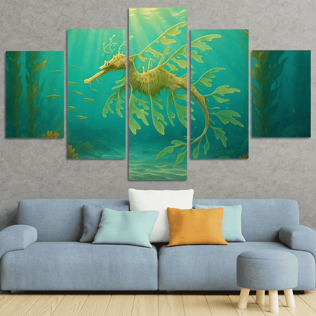 The Luminous Leafy Seadragon Drifting Through Kelp Forest multi-panel paintings